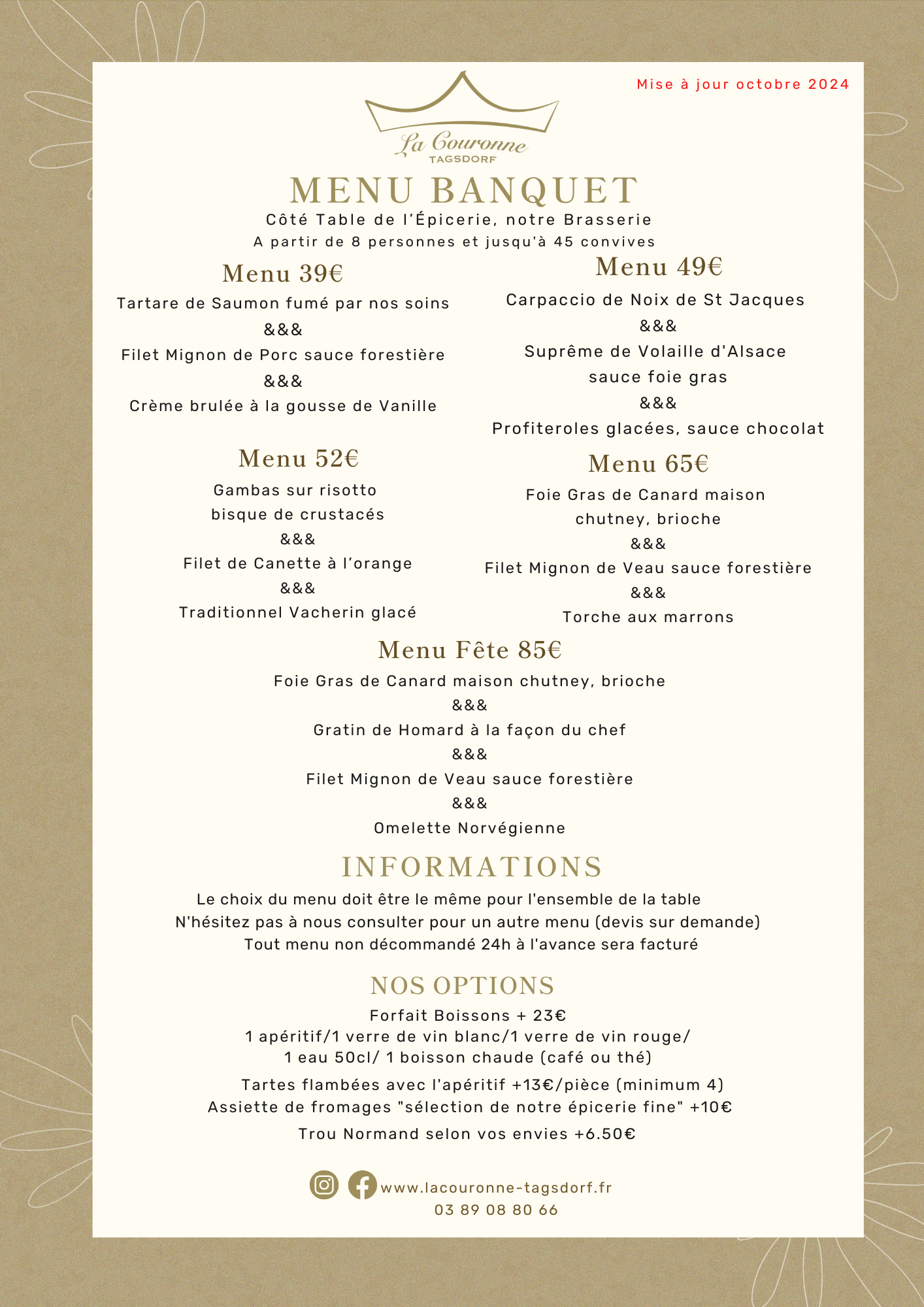 Menu banquet octobre 2024