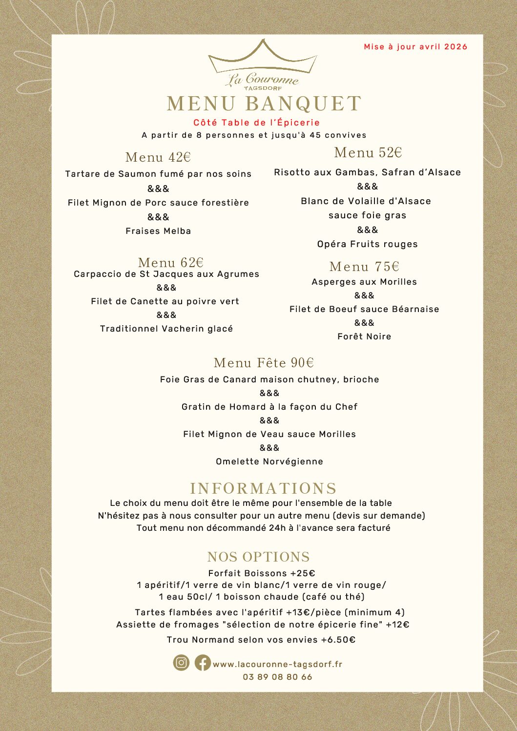Menu banquet octobre 2024